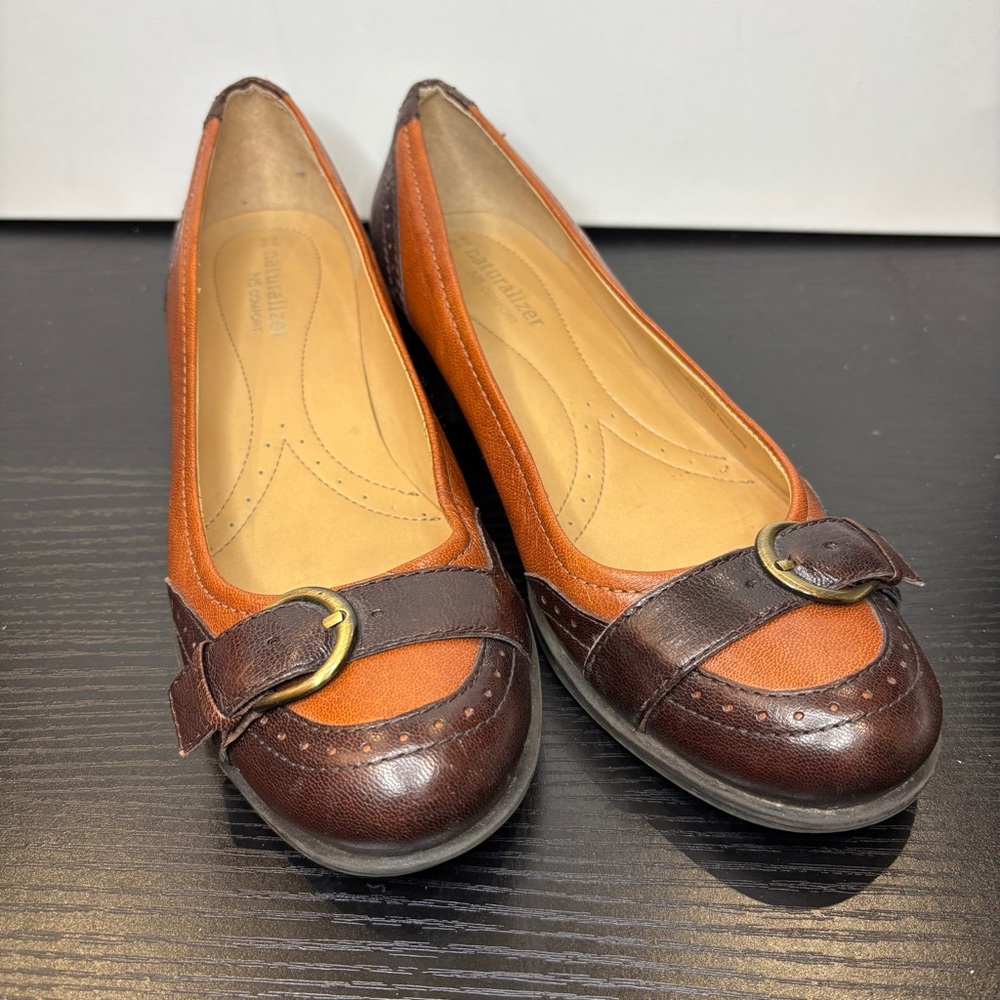 Naturalizer Comfort Women's Prema  Sz 7M Brown & Cognac Leather Low Heel Shoes